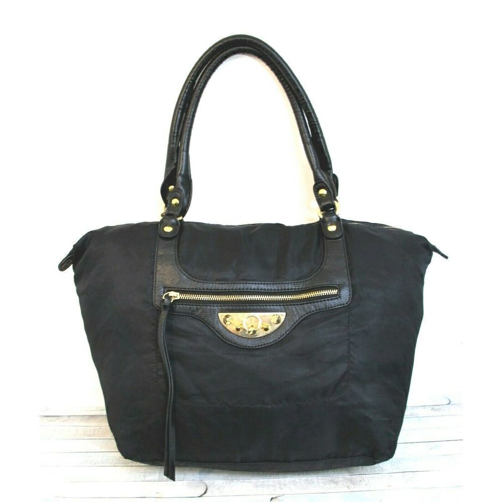 LARGE SAM EDELMAN BLACK NYLON VEGAN LEATHER HOBO TOTE SHOULDER BAG BOHO HANDBAG